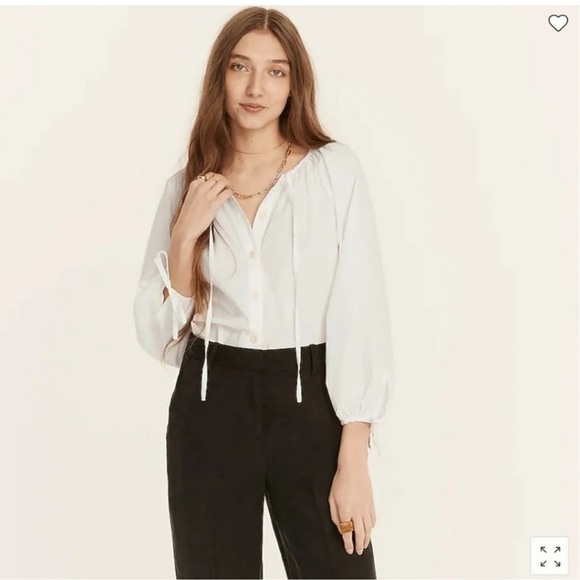J. Crew Tops - J. Crew Tie Sleeve Button Front Cotton Poplin Top in White Size Large